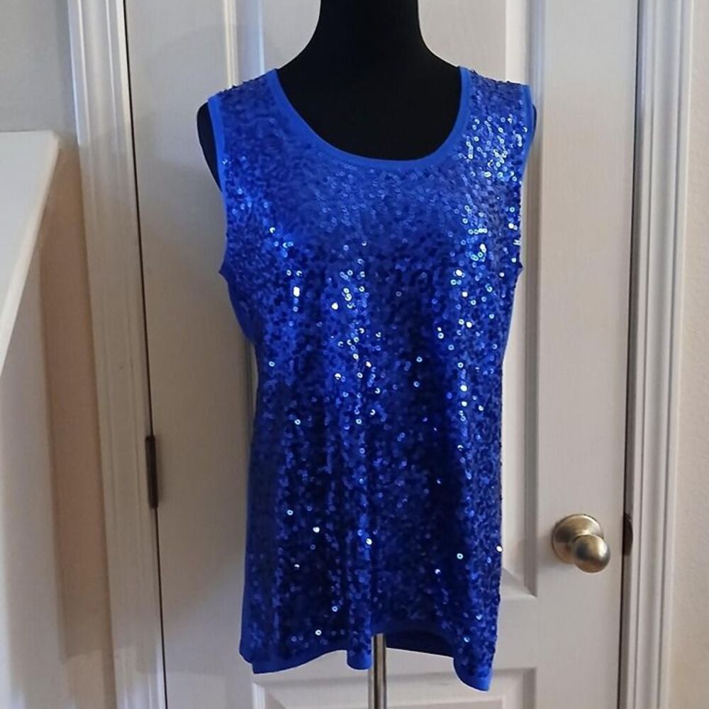 NWT Y2K style mcbling blue sequin sleeveless top XL retro old money party fits